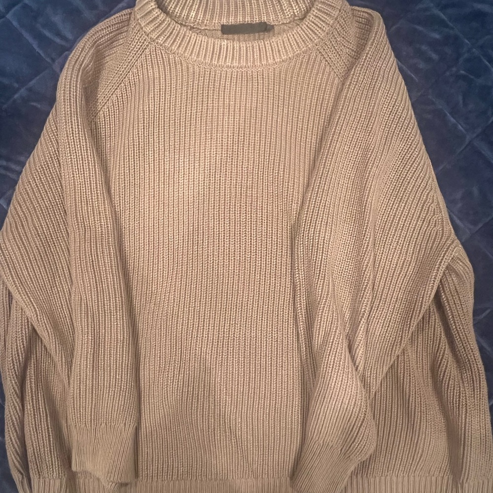 Jenni Kayne Oversized Cotton Fisherman Sweater, 2X, Camel/Beige/Caramel Color - Picture 6 of 9